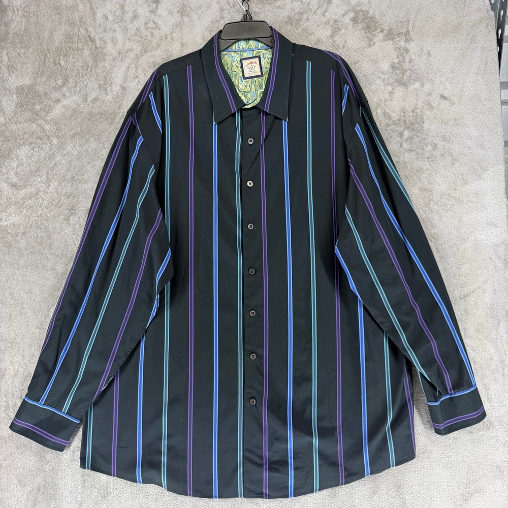 J. Garcia Shirt Mens 3XLT 50W5201 Black Striped Long Sleeve Button-Down EUC